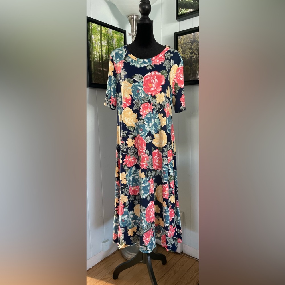 Midi Short Sleeve Floral Relaxed Fit Dress Size Large